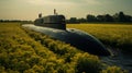 Submarine In A Field Of Flowers: A Unique Photojournalistic Capture Royalty Free Stock Photo