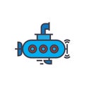 Submarine flat line illustration, concept vector isolated icon Royalty Free Stock Photo