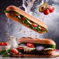 Submarine giro sub sandwich, dynamic food photo