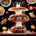 Submarine giro sub sandwich, dynamic food photo