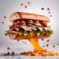 Submarine giro sub sandwich, dynamic food photo