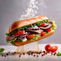 Submarine giro sub sandwich, dynamic food photo