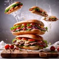 Submarine giro sub sandwich, dynamic food photo