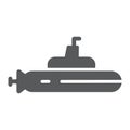 Submarine glyph icon, ocean and navy, boat sign, vector graphics, a solid pattern on a white background.