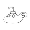 Submarine icon, sticker. sketch hand drawn doodle. vector minimalism monochrome. military water transport