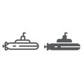 Submarine line and glyph icon, ocean and navy, boat sign, vector graphics, a linear pattern on a white background.