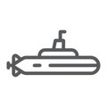 Submarine line icon, ocean and navy, boat sign, vector graphics, a linear pattern on a white background.