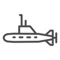 Submarine line icon, warship transport symbol, underwater boat vector sign on white background, Submarine with periscope