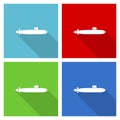 Submarine, navy, boat, ship, army icon set, flat design vector illustration in eps 10 for webdesign and mobile applications in