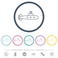 Submarine outline flat color icons in round outlines