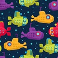 Submarine pattern. Vector illustration on a dark blue background. Royalty Free Stock Photo