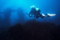 Submarine photographer dives towards a shipwreck