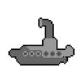 Submarine pixel art. Ship for underwater diving 8 bit. Vector illustration