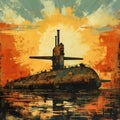 Submarine At Sunset: A Tonalist Painting Of Industrial Decay