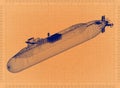 Submarine - Retro Blueprint Royalty Free Stock Photo