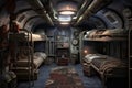 submarine sleeping quarters with bunk beds and personal belongings Royalty Free Stock Photo