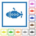 Submarine solid flat framed icons