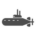 Submarine solid icon, nautical concept, underwater boat sign on white background, Submarine with periscope icon in glyph