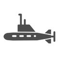 Submarine solid icon, warship transport symbol, underwater boat vector sign on white background, Submarine with