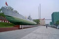 The submarine on the street in Vladivostok. A monument and the museum with a memorial board