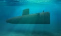 Submarine submerge deep underwater near to ocean floor