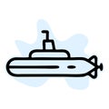 Submarine thin line icon, ocean and navy, boat sign, vector graphics