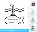 Submarine ship navy simple thin line vector icon Royalty Free Stock Photo