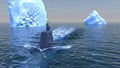 Submarine travelling on the surface of the Arctic ocean Royalty Free Stock Photo