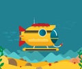 Submarine under water concept vector flat illustration Royalty Free Stock Photo