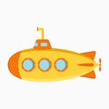 Submarine. Underwater boat with periscope. Vector.