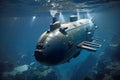 Submarine underwater in the deep blue sea. Generative AI.