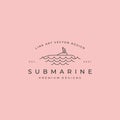 submarine underwater and wave line art logo vector symbol illustration design Royalty Free Stock Photo