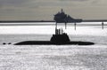 Submarine and a warship on Plymouth Sound UK Royalty Free Stock Photo