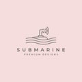 Submarine and wave icon logo vector symbol line art illustration design Royalty Free Stock Photo