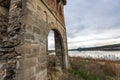 Submerged abandoned church in Ogosta dam, Bulgaria. Amazing sky and interesting ruins on church Sveto Vaznesenie