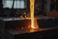 Submerged arc welding process joining thick steel sections with molten metal Royalty Free Stock Photo
