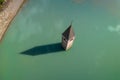 Submerged bell Tower of Curon at Graun im Vinschgau on Lake Reschen aerial view Royalty Free Stock Photo