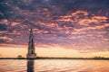 Submerged bell tower in river beautiful sunrise Royalty Free Stock Photo