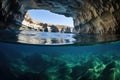 submerged cave with clear view of water-eroded rock Royalty Free Stock Photo