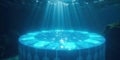 Submerged circular platform illuminated by sunbeams, a mysterious underwater structure with intricate design. Generative AI Royalty Free Stock Photo