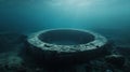 Submerged circular structure surrounded by murky blue water in underwater scenery Royalty Free Stock Photo