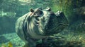 Submerged Hippopotamus: An AI-Generated Underwater Image