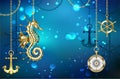 Abstract Submerged mechanical gold seahorse