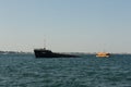 Submerged off the coast of Feodosia, near the Old city, the Turkish cargo ship Berg, which crashed near Cape Chauda on the night Royalty Free Stock Photo