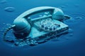 Submerged Phone in blue water. Generate Ai Royalty Free Stock Photo