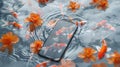 Smartphone submerged in water among orange flowers, a conceptual representation of technology and nature interplay Royalty Free Stock Photo