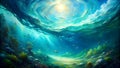 Submerged Serenity: A Symphony of Blues and Greens generative AI