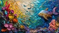 Submerged textures: the underwater world through impasto. the depth and richness of marine life with bold and textured