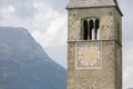 Submerged tower of reschensee church deep in Resias Lake in Trentino-Alto valley Royalty Free Stock Photo