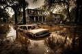 Flood Aftermath with Submerged Cars